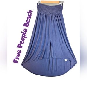 Free People Beach Womens Wide Smocked Waistband Hi-Lo Hem Skirt Sz M Purple